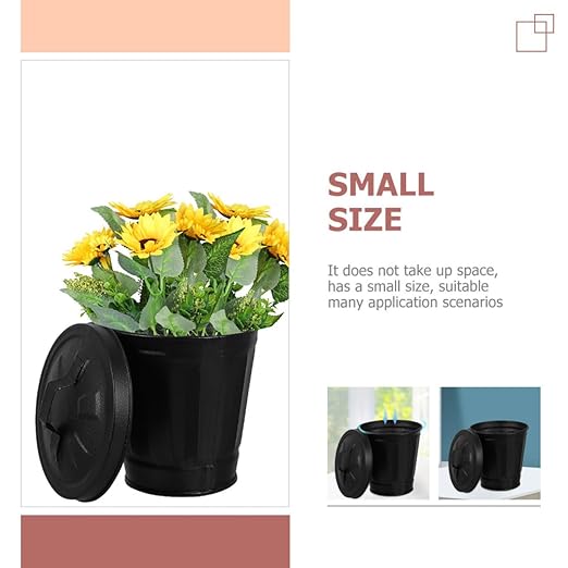 PRETYZOOM 4pcs Small Galvanized Trash Can Lid Wastebasket for Indoor Plants Nursery Pot Storage Bin