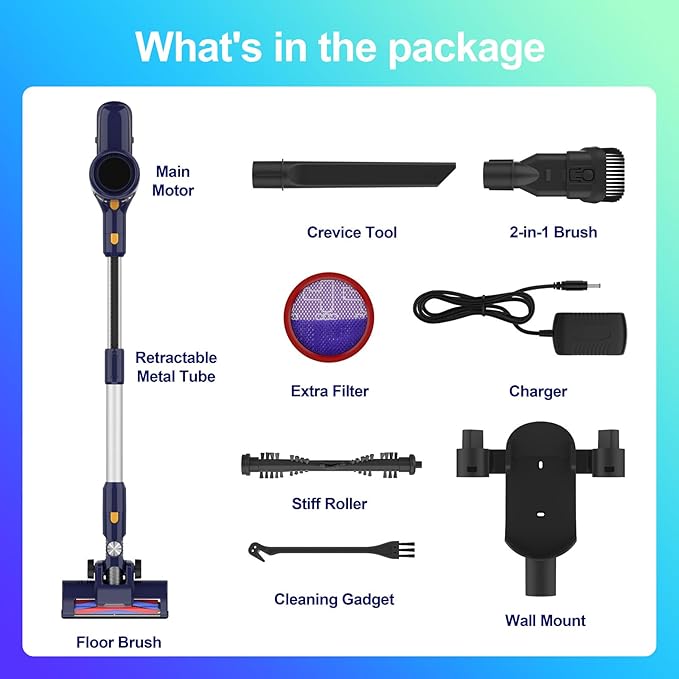 N7P Cordless Vacuum Cleaner 6 in 1 Powerful Stick Vacuum for Home 2200mAh Battery Vacuum Rechargeable Lightweight Vacuum Cleaners for Hardwood Floors Pet Hair (Navy)