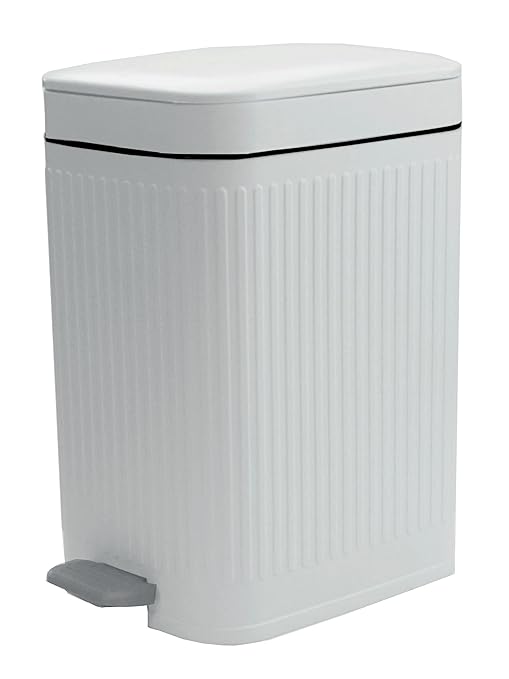 Feisco Small Trash Can with LidSmall Bathroom Trash Can with Foot Pedal and Press Type LidSlim Step-On Trash Bin Wastebasket Garbage Can for KitchenBathroom Office Bedroom (White 2.6 Gallon)