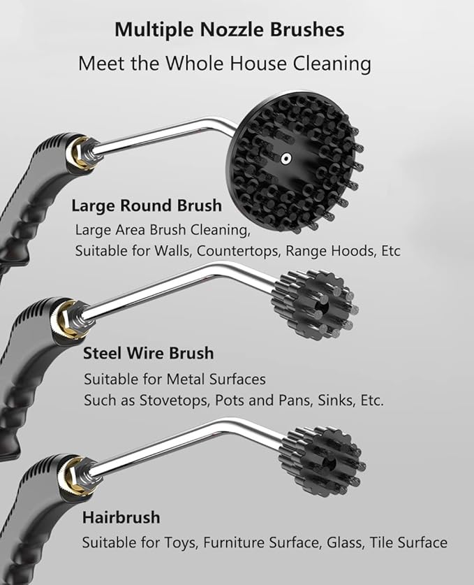 High Pressure Steam Cleaner Gun 2500W Portable High Temperature Steam Cleaning Machine with 3 Brush Home Use Powerful Handheld Steam Cleaner for Kitchen Grease Furniture Bathroom Car (White)