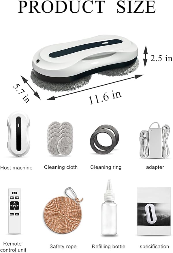 Window Cleaning Robot Automatic Window Cleaner with Water Spray for Windows/Tiles/Class Door Inside/Outside 5600Pa Suction Power 3.0 Path Planning Remote Control