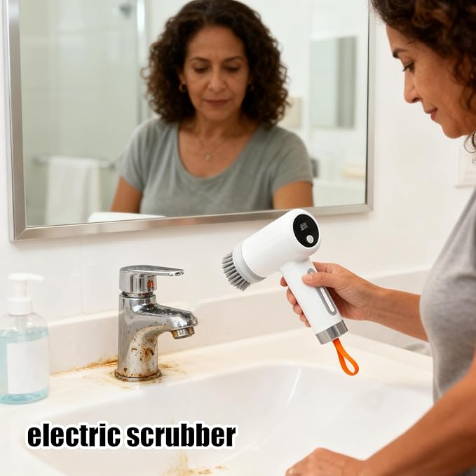 Power S Pin Scrubber Cordless with Balanced Weight Design White Electric S Pin Scrubber Handhold Electric Cleaning Brush Rechargeable for Bathtub Tile Grout Floor Toilet Kitchen Wall