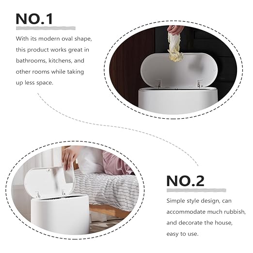 BESPORTBLE Press-top Plastic Trash Can Narrow Wastebasket for Bathroom Bedroom Office Compact Space-Saving PP Material White Household Garbage Bin