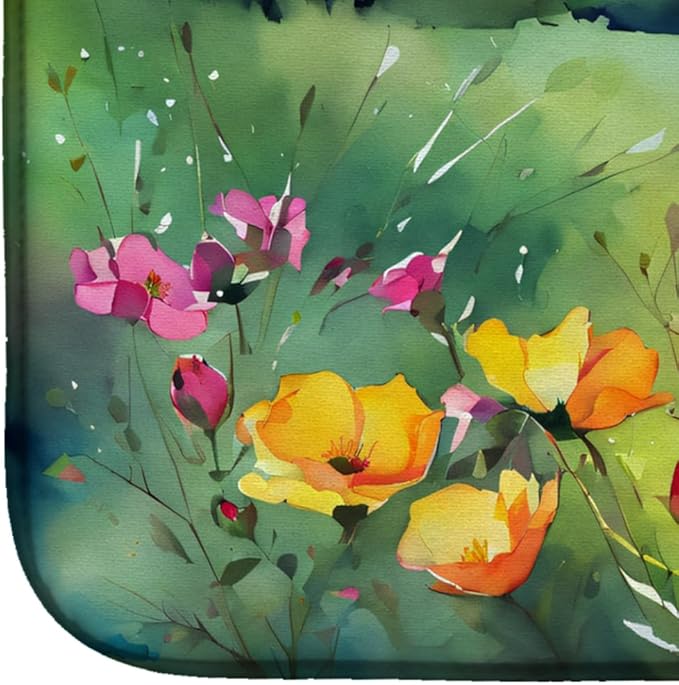 Caroline's Treasures DAC1696DDM North Dakota Wild Prairie Roses in Watercolor Dish Drying Mat Absorbent Dish Drying Mat Pad for Kitchen Counter Dish Drainer Mat for Countertop 14 x 21 Multicolor