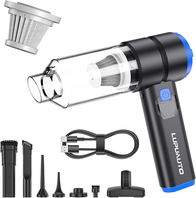 Handheld Car Vacuum Cleaner 4-in-1 Portable Mini Vacuum with 4 Suction Modes 21000Pa Cordless Vacuum Cleaner Rechargeable with LED Light Type-C Charge for Car Home Office Pet Hair Keyboard