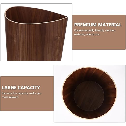 Garneck Japanese-Style Wooden Trash Can Opening Kitchen Rubbish Bin Decorative Household Wastebasket for Bedroom Office Hotel with Simple Nordic Design Easy to Clean