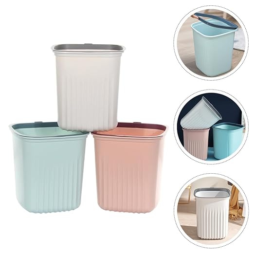 Small Household Trash Can Set 3pcs Plastic Wastebaskets Without Lid Blue Pink White for Bedroom Office Living Room Garbage Container