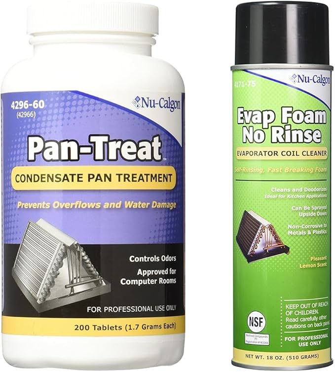 Nu-Calgon Pan-Treat Scum Remover (200 Tablets) and Evap Foam No Rinse Evaporator Coil Cleaner