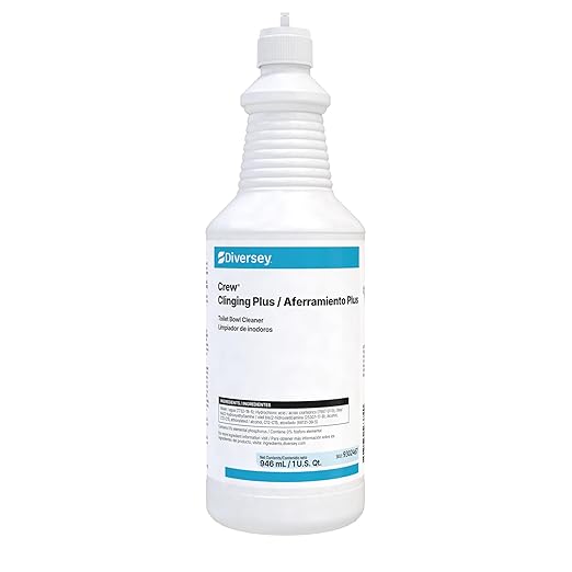CREW Diversey 9302467 Clinging Plus Toilet Bowl Cleaner Commercial Strength Formula Cleans Urinals Ceramic Porcelain Unscented Green Liquid Ready-to-Use Squeeze 32-Ounce