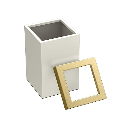 Gatco Small Bathroom Trash Can with Lid Square 3 Gallon Stainless Steel Wastebasket Under Sink Matte Pearl and Brushed Brass for Bathroom Bedroom Office (1935B)