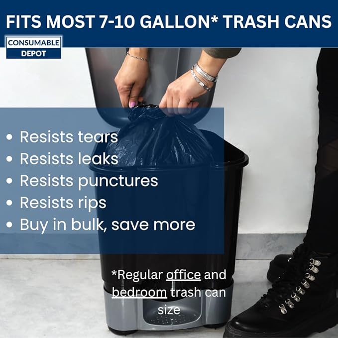 7-10 Gal Trash Bags | 1000 Count | 24 X 24 Clear Garbage Bags for Kitchen and Office