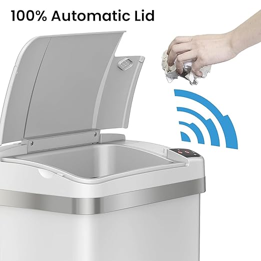 iTouchless 4 Gallon Bathroom Trash Can with Odor Control 15 L Automatic Motion Sensor Bin Soft-Close Stainless Steel Slim Wastebasket for Narrow Spaces White