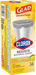 Glad 6030443 4 gal Lemon Scent Kitchen Trash Drawstring Bags - Case of 34 - Pack of 6