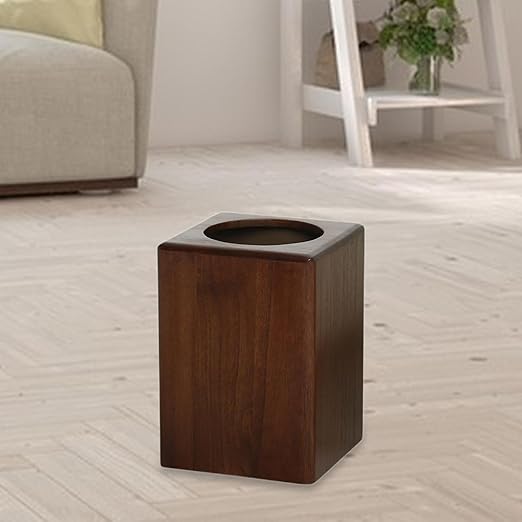 Trash Bin Square Waste Basket Minimalist Rustic Household Garbage Container Garbage Can for Bedroom Living Room Office Walnut Color