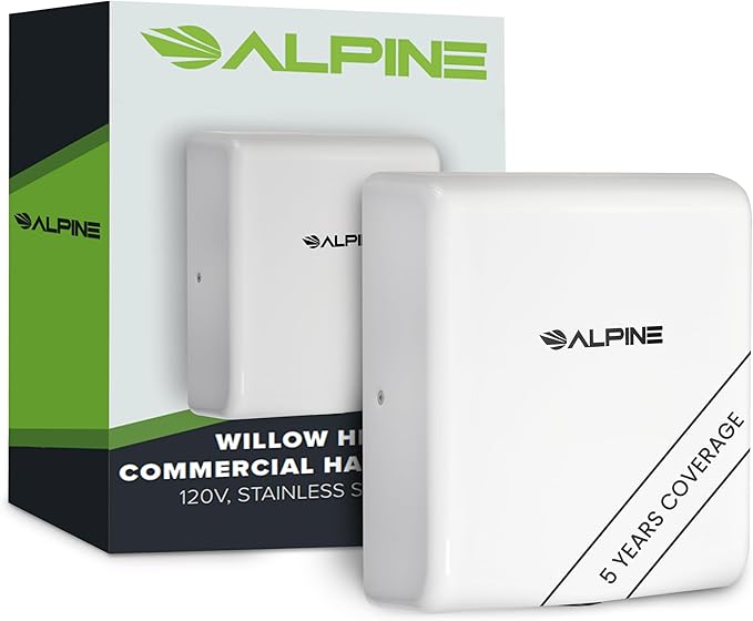 Alpine Commercial Hand Dryer with HEPA Filter 8 Seconds Extreme Speed Electric Hand Dryer for Home Bathroom/Restaurant with Heat &amp Speed Control - ADA Compliant (120V White)