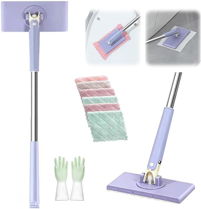 Snap Grip Mini MopCloth Changing Mini Mop 36 inch Lazy Automatic Gripping Zero Touch Grip-Mops Compatible with Swiffer &amp Face Towels 360 Rotating Mops for Whole House Cleaning(5 Cloths)