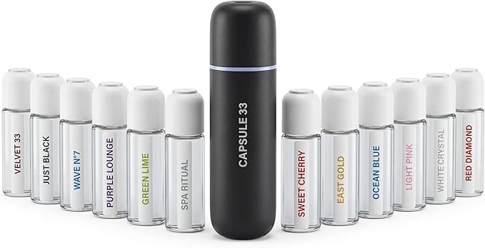 Car Perfume Diffuser (UPGADED) Air freshener Waterless Diffuser Smart Ultrasonic Air Freshener with 6 Premium Fragrances Automatic (On/Off) Car Gift for Men and Women (Black)