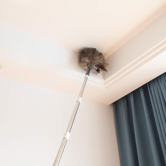 Gray Ostrich Feather Duster with 71Inch PoleExtendable Microfiber Duster for Home Cleaning