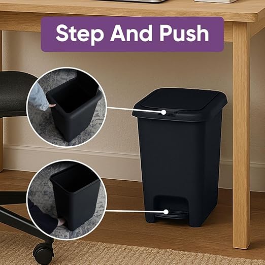 Superio 10L Slim Step &amp Push Trash Can - 2.5 Gallon Dual Opening Compact Design (10.63x7.68x13.53) - Black