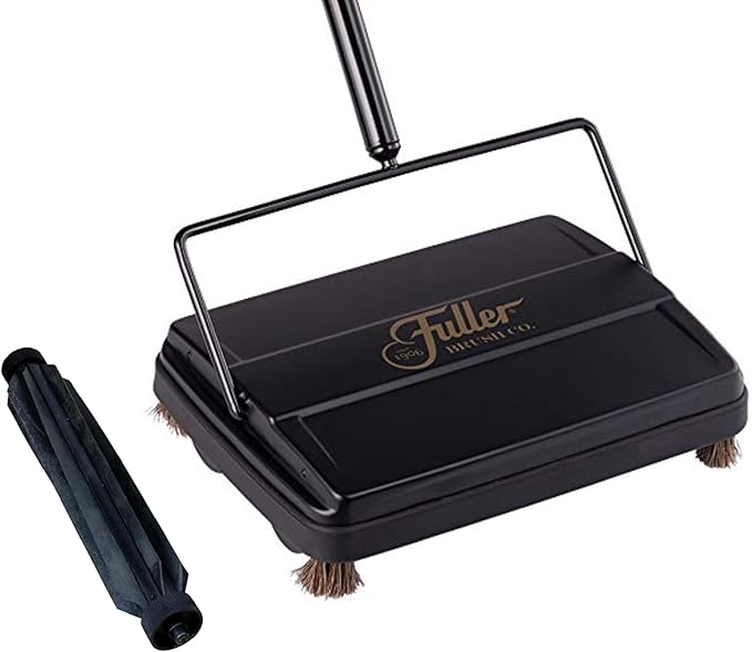 Fuller Brush Electrostatic Carpet &amp Floor Sweeper with Additional Rubber Rotor - 9 Cleaning Path - Lightweight - Ideal for Crumby &amp Wet Messes (Black + Rubber Rotor)
