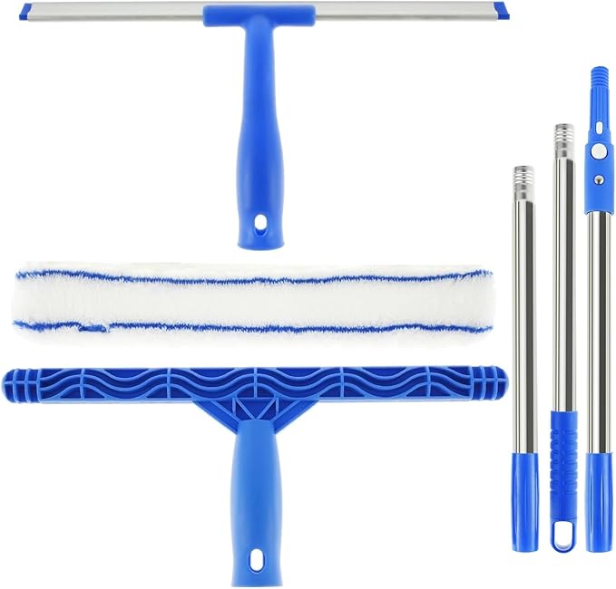 3 in 1 Glass Brush Windows Cleaner Squeegee with 53in Long Hand