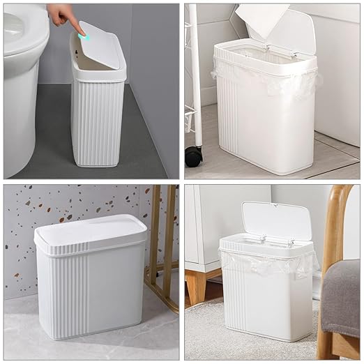 Trash Can with Lid Large Capacity Plastic Household Garbage Container for Bedroom Bathroom Office Wastebasket