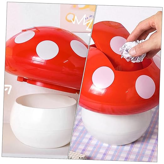 Luxshiny 2Pcs Cute Mushroom Desktop Trash Can Litter Bin with Lid Space Saving Wastebasket for Office Kitchen Bedroom Easy to Clean No Odor Home Decor