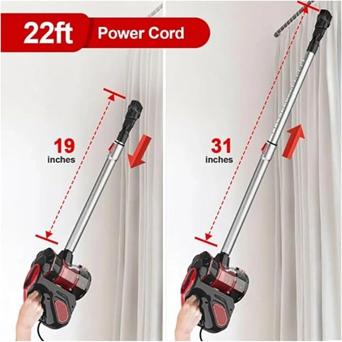Compatible with INSE I5 Corded Vacuum Cleaners 18Kpa Powerful Suction 600W Motor 4 in 1 Stick Handheld Vaccum Cleaner for Home Carpet(RedEU)