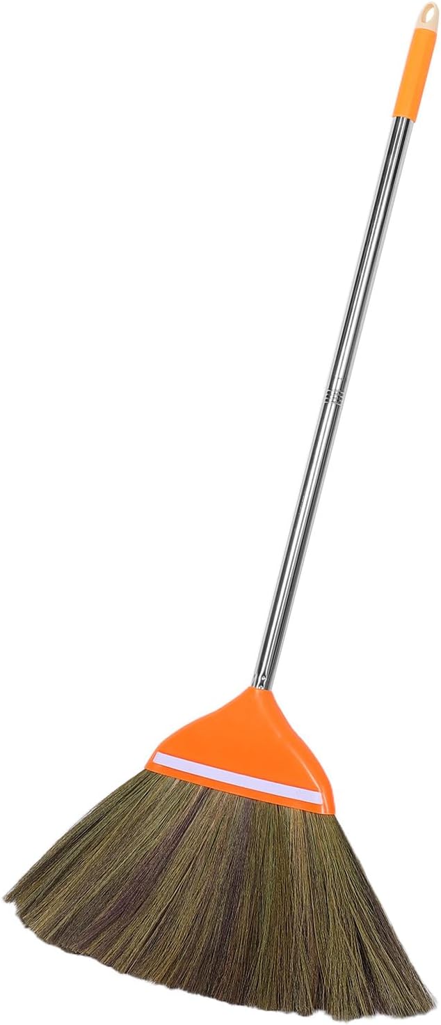 Natural Broom for Sweeping Indoor Outdoor - 41.7 Long Hand Handle Broom - Vietnam Handmade Straw Soft Design for Home Kitchen Garage Bedroom