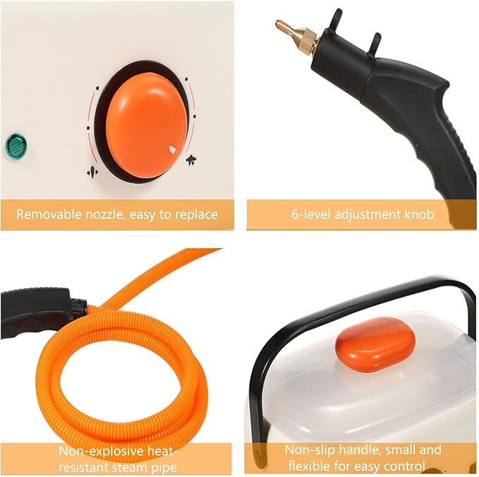 2500w Handheld High Temp Portable Cleaning Machine Steam Cleaner Natural Steam Cleaner with 3 Brush Heads 6-Level Air Output Adjustment Portable Multipurpose Steam Cleaner for Kitchen FurnitureCar