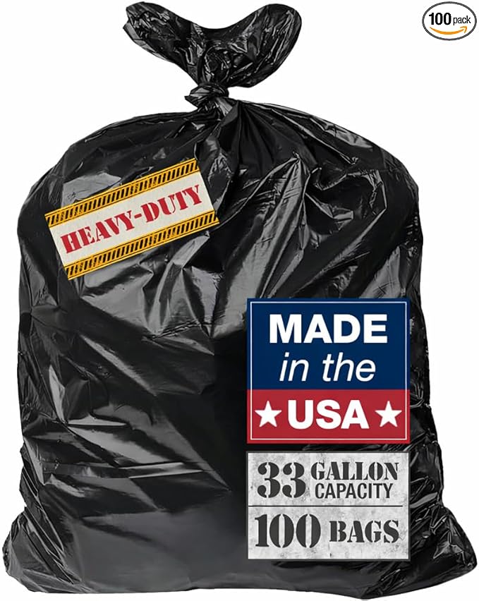 32–33 Gallon Heavy Duty Trash Bags 100 Count – 2.5 Mil Thick Black Contractor Garbage Bags for Outdoor Bins Lawn Construction &amp Commercial Use – Tear-Resistant Can Liners 32 x 38