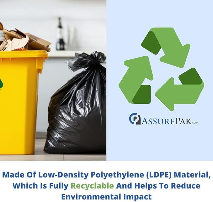 ASSUREPAK Black LDPE Coreless Trash Bags - 33x45 - 30 Bags - 3.0 mil - Black - 3M3345BLKLDTL - AssurePak