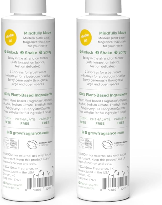 Grow Fragrance Certified Non Toxic 100% Plant Based Fabric and Room Air Freshener Spray. Made with All Natural Essential Oils (Cucumber Aloe 2 Pack) 2 x 5oz