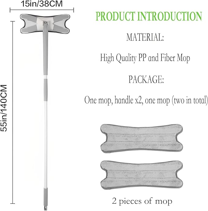 Microfiber Mop Easy Squeeze and Spin Mop Easy Squeeze Mop.lt is-Suitable forCleaning of Kitchen-Hardwood-Floors Marble Tiles Laminate-Floors. Includes 2Replacement mop-Pads-(Grey)