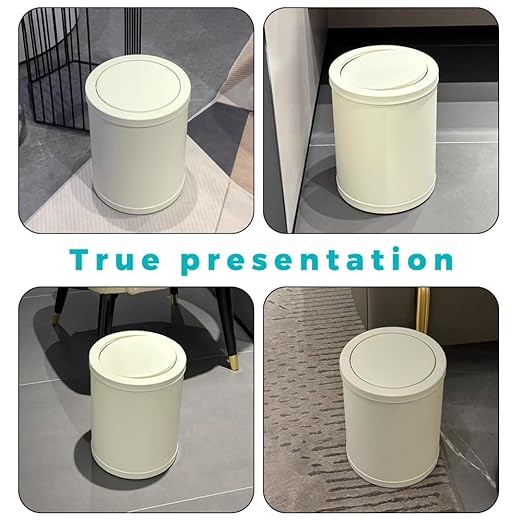2.6 Gallon/10L Metal Trash Can with Swing Lid Double BucketRound Waste BasketBlackModernElegant Garbage canfor BathroomLiving RoomKitchenOfficeHomeBedroom(12L-White)