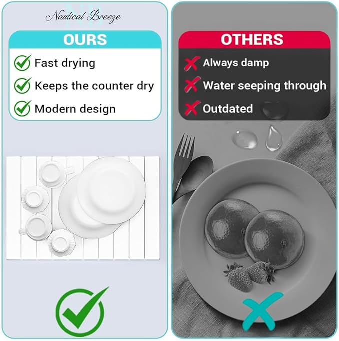 Roll-Up Stone Mat - Premium Diatomaceous Earth Dish Drying Rack Water Absorbent Roll-Out Dish Drying Mat for Kitchen Countertops Eco-Friendly Quick-Dry Surface White