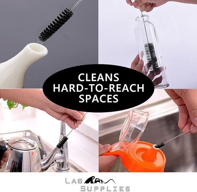 12 Inch Pipe Cleaning Brush Set with Stainless Steel Bristles 8 Piece Variety Pack | for Auto Parts Bottles Guns Tubes etc.