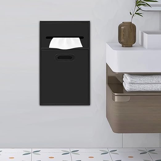 Recessed in-Wall Bathroom Trash Can with Toilet Paper Holder 6L/1.59Gal 304 Stainless Steel Hidden Garbage Can Wall Mounted Waste Bin for Toilet Bathroom Laundry Room (Black)