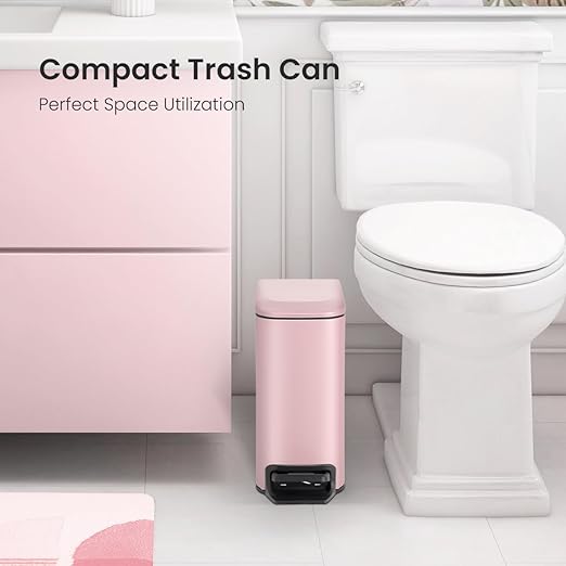 Cesun Small Bathroom Trash Can with Lid Soft Close Step Pedal 6 Liter / 1.6 Gallon Stainless Steel Garbage Can with Removable Inner Bucket Anti-Fingerprint Finish (Pink)