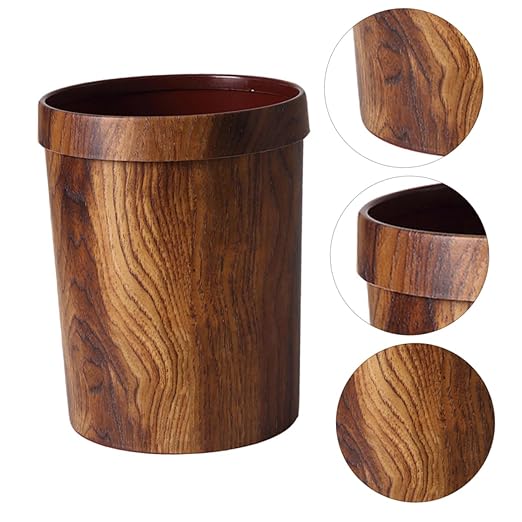 Unomor Plastic Waste Bucket Imitation Wood Grain Home Trash Can Bathroom Bedroom Wastebasket