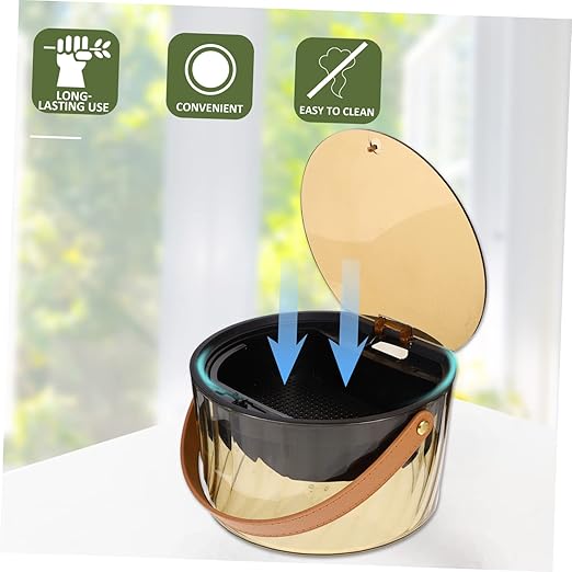 PRETYZOOM Press Type Garbage Can Small Waste Basket Plastic Trash Can Lid Compressible for Bedroom Handheld Trash Bin