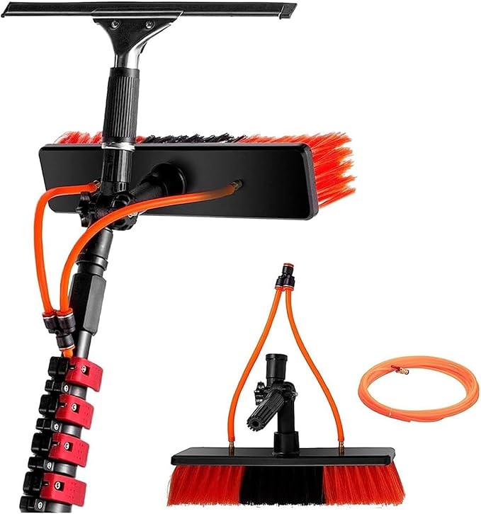Window Cleaning Pole Telescopic Cleaning Brush 3-in-1 Aluminum Outdoor Window Cleaner W/Hose Cleaning Tool for Window Glass (Color : 30cm Size : 3.6m)