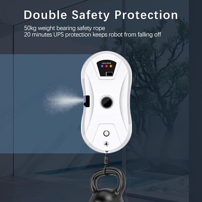 One-Button Start Of Dry and Wet Dual-Purpose Window Cleaning Machine | 20-Minute Power Failure Protection | Route Planning Frame Sensing Remote Control Robot Window Cleaner 30ml Water Tank(White)