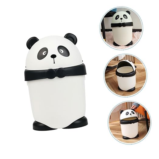 Cartoon Panda Trash Can with Cover for Small Compact Garbage Bin with Odor Prevention Cute Animal Wastebasket for Office Kitchen Bedroom Use