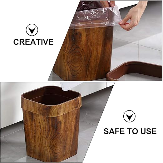LIFKOME Office Trash Cans Retro Trash Can Wood Small Square Wastebasket Garbage Container Bin Imitated Wood Waste Bin Trash Can Pail for Bathroom Bedroom Kitchen Home Office 14L Ornament Container