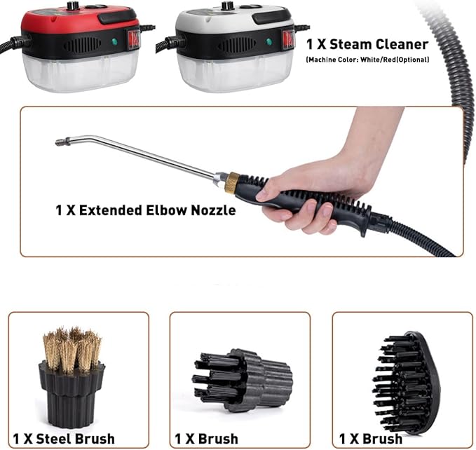 High Pressure Steam Cleaner Handheld High Temp Fast Heating Portable Cleaning Machine for Home Use Grout Tile Car Detailing Kitchen Bathroom with 3 Brush Heads