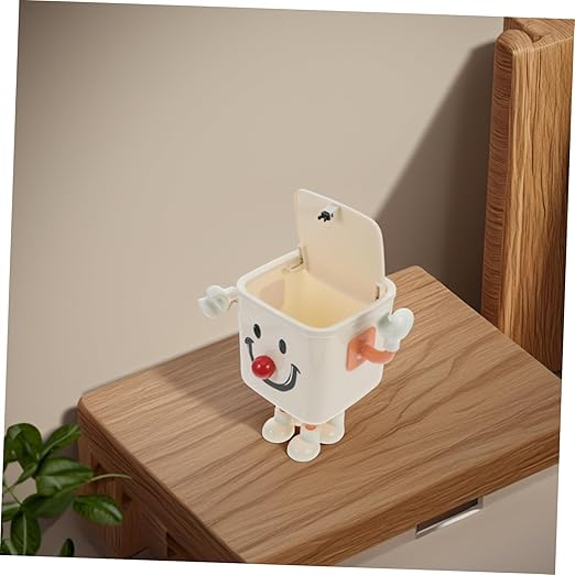 PRETYZOOM Compact Small Trash Can with Lid Stylish Tabletop Wastebasket for Bathroom Bedroom Office Versatile Desktop Garbage Container Smile Orange Efficient Waste Management