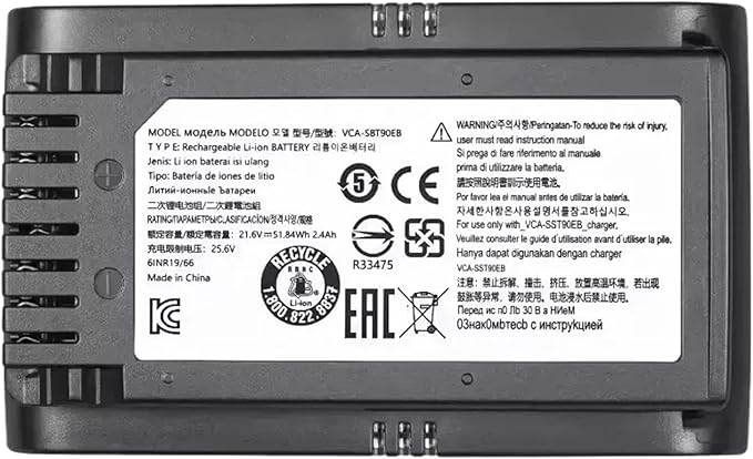 Cordless Stick VacuumCompatible For Samsung Vacuum Cleaner 21.6V 5000mAh Li-ion Battery Jet 90/Jet 75 Pet/Jet 75 VCA-SBT90/XAA(5000mAh)
