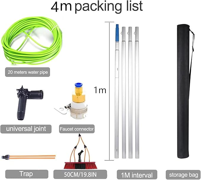 Glass Cleaning Brush Home Water Fed Telescopic Pole Kit Solar Panel Brush Rotating for Photovoltaic PanelSolar Panel Window Film for Trucks 10M Brush Head Extension Pole Included