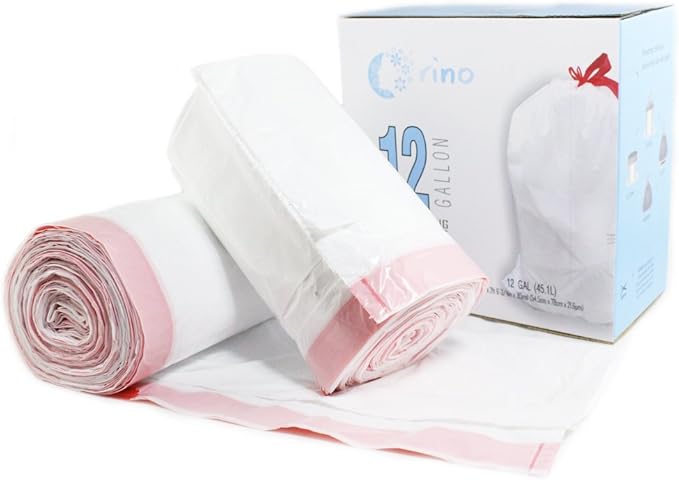 Orino 12 Gallon Customized Trash Bag Drawstring Garbage Bags Ultra Strong Odor Control Acid Resistant Codes J Compatible fit for Tall Kitchen Can 45Liter 0.85 mil 21.46x30.71 100 Count
